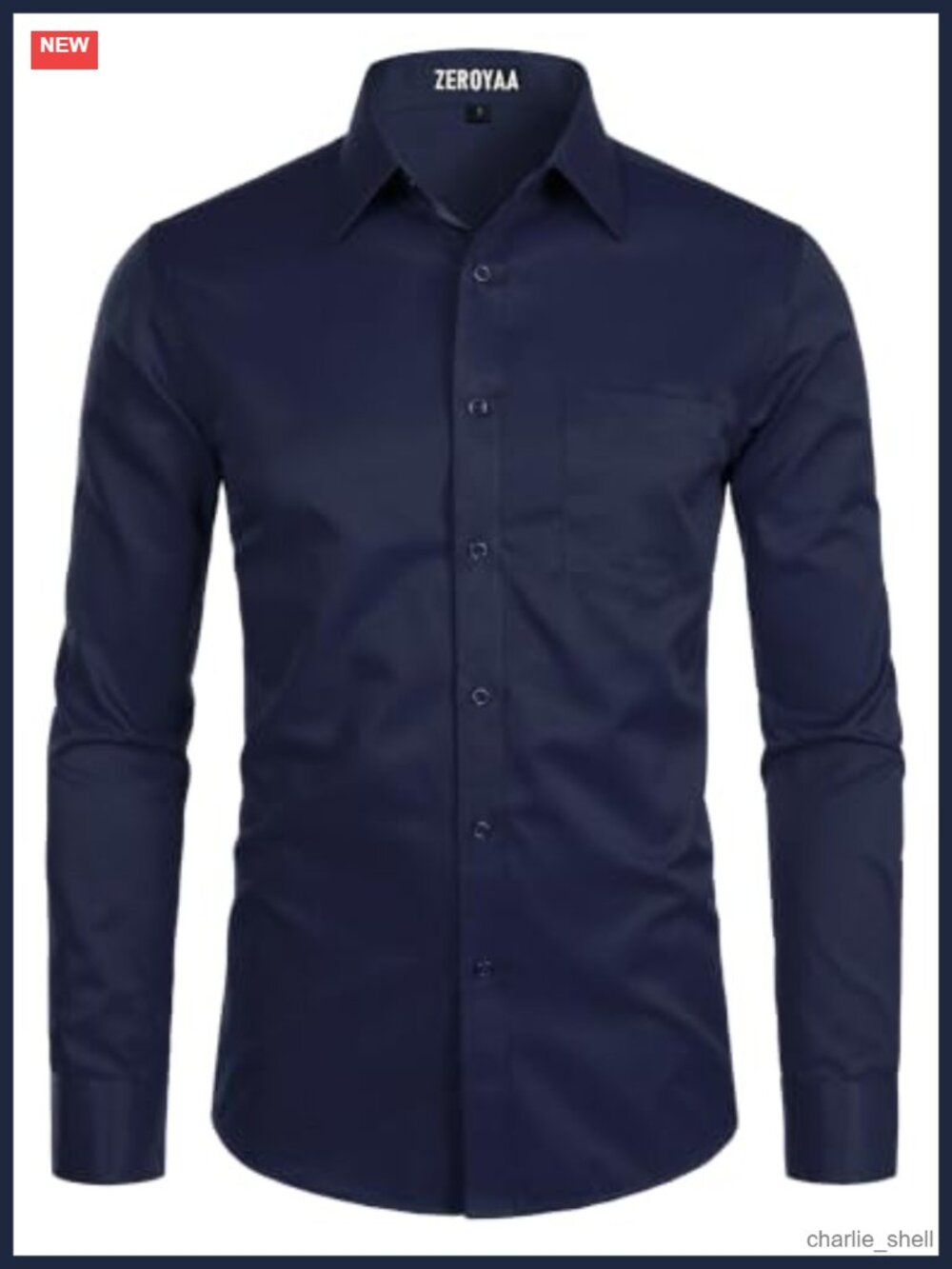 Men's Slim Fit Button Down Dress Shirt Polyester Cotton Long Sleeve